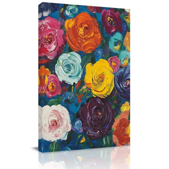 Canvas Wall Art, Colorful Flowers Framed Canvas Prints for Living Room Office, Modern Oil Painting Large Gallery Wrapped Wall Decor for Home Office, Gifts, 16"x24" Ship Next Day