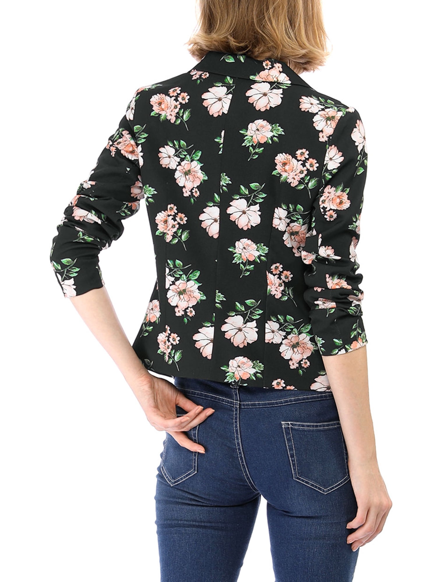 DARING DIVA Women's Elegant Notched Lapel Floral Print Blazer M Black-Floral