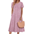 thumbnail image 2 of Fantaslook Pleated Summer Dresses for Women Short Sleeve A Line Midi Dress Flowy Floral Sundress Casual Dress with Pockets, 2 of 10