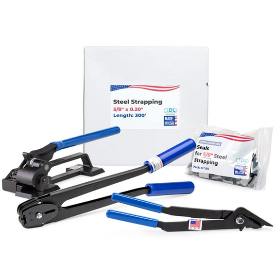 IDL Packaging USA Made 5/8" x 300' Steel Strapping Kit, 1400 lbs Break Strength