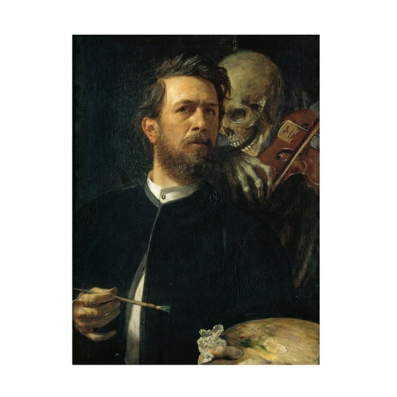 Trademark Fine Art Arnold Bocklin Self portrait with skeleton Canvas Wall Art - 14x19