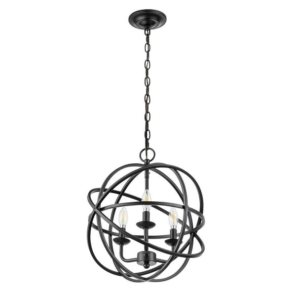 Prominence Home Birchberry 3 Light Modern Matte Black Spherical Chandelier