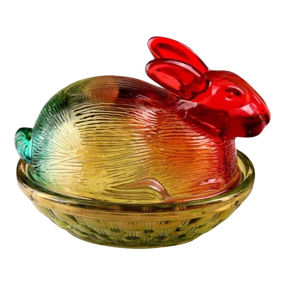 Vintage Glass Bunny on Nest Dish with Lid - Large Pedestal Rooster Glass Candy Bowl, Colorful Crystal Candy Jar for Snacks, Dessert, C-ookies | Home Kitchen Office Tabletop Decor