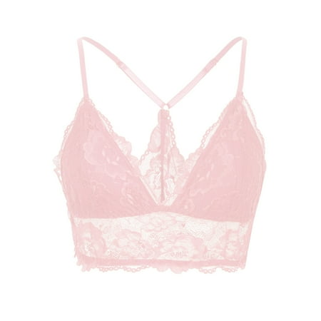 Bralettes for Women Lace Wireless Bra V Neck Racerback Crop Top Adjustable Lingerie