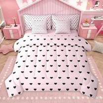 Manfei Valentine's Day 7-Piece Twin Bedding Sets for Teens Female Men,Love Heart Print Bedding Comforter Set,Romantic Lover Couple Breathable Sheet Sets,Luxury Bedroom Decor,Reversible