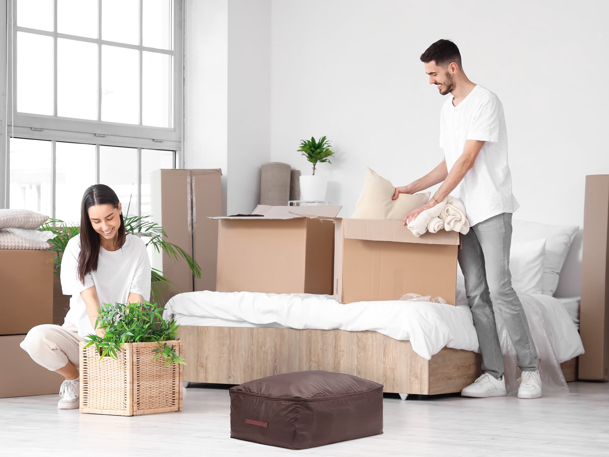 Unique Bargains 1 Pack Clothes Storage Bags Moving Bags Coffee 23*15.5*8.5in