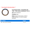 thumbnail image 2 of Fuel Sender Gasket - Compatible with 1958 - 1965 Lincoln Continental 7.0L V8 1959 1960 1961 1962 1963 1964, 2 of 2