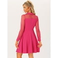 thumbnail image 3 of Unique Bargains Women's Retro Flat Collar Mesh Sheer Sleeve Flared Party Dress L Hot Pink, 3 of 5