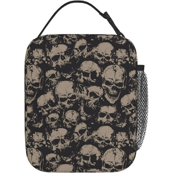 Human Skull Skeleton Funny Halloween Insulated Lunch Bag Portable Reusable Zipper Lunch Box For Men Women Work Picnic Travel Camping