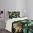 thumbnail image 3 of Ambesonne Green Quilted Bedspread Set 2 Pcs, Night Jungle Leaves Jade Tone, Twin Size, Petrol Blue Khaki Teal, 3 of 4