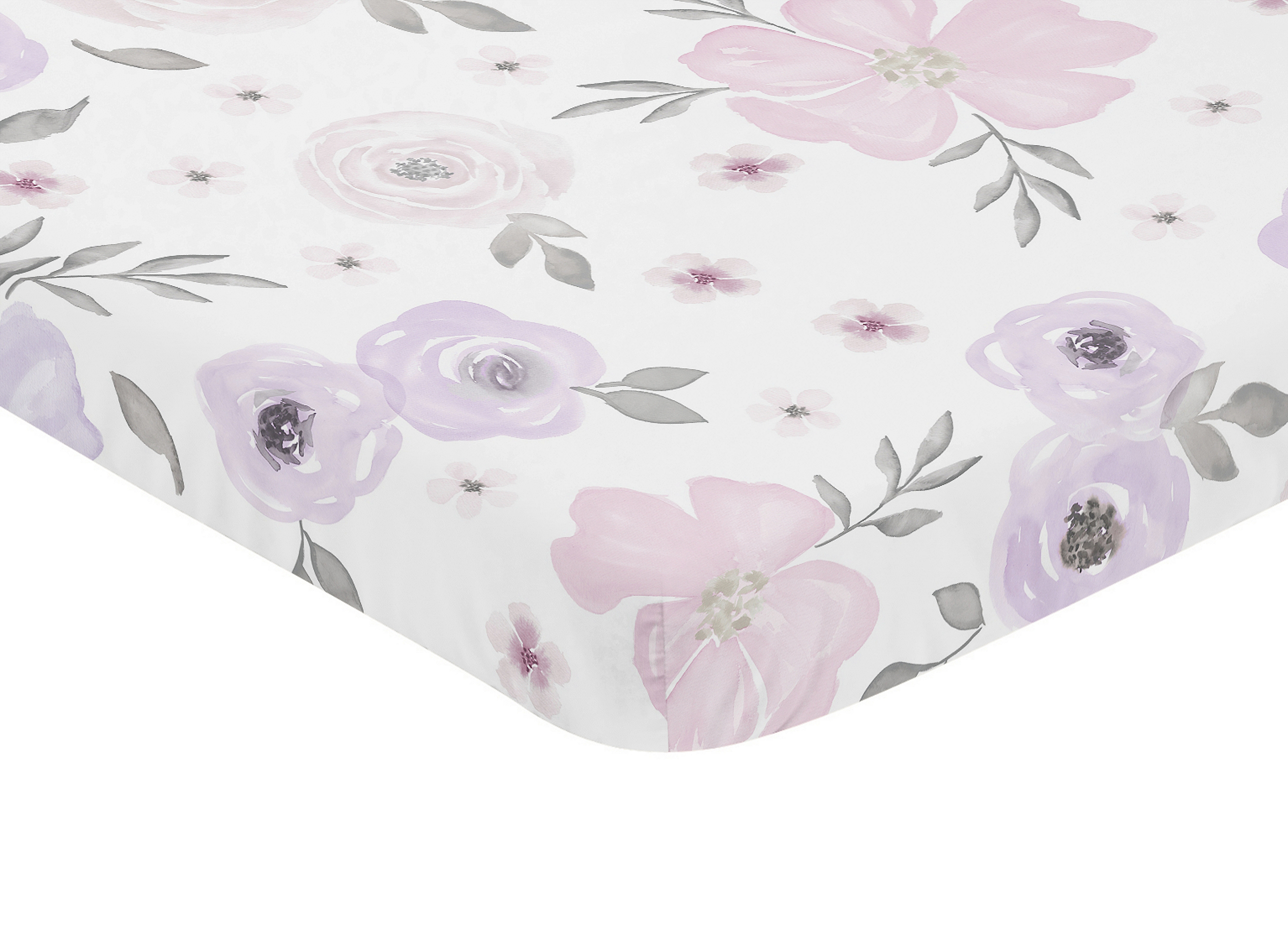 Watercolor Floral Lavender Mini Fitted Crib Sheet by Sweet Jojo Designs