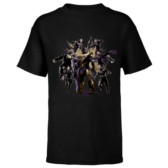 Marvel Avengers: Endgame Six Super Heroes and Thanos - Short Sleeve T-Shirt for Kids - Customized-Black