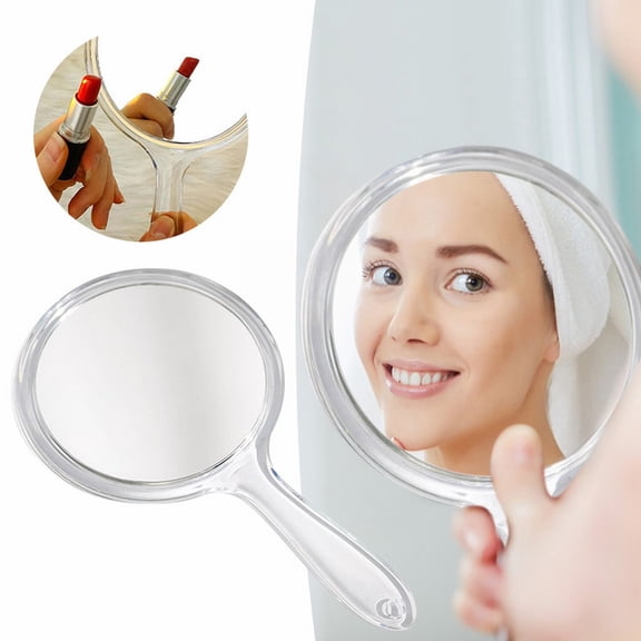 Hand Held Magnifying Mirror Makeup - Double Sided 1X 3X Magnifying Round Handheld Cosmetic Mirror with Handle Travel Portable Beauty Mirror for Daily Use Lightweight Vanity Tool Clear Finish