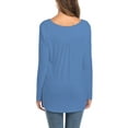 thumbnail image 4 of SHIBEVER Fall Casual Button Tunics Tops for Women Long Sleeve Trendy V Neck Pleated T-Shirts Blouses Lightblue, 4 of 6