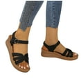 thumbnail image 4 of Woman's Sandals Oofos Recovery Slides for Women Women's Fashion Casual Spring And Summer Comfortable Solid Color Round Toe Open Toe One-Line Buckle Wedge Heel Thick-Soled Sandals Black, 4 of 6
