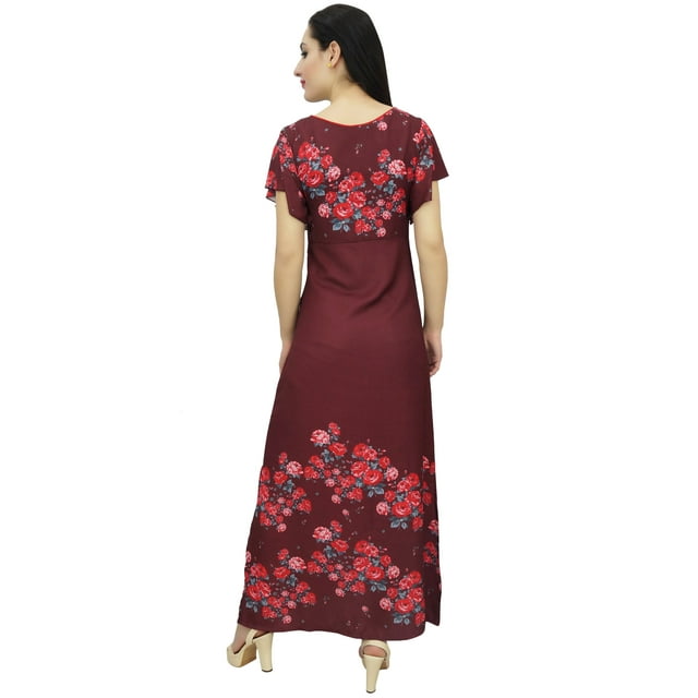 Bimba Robe d'Été en Georgette à Manches Bordeaux à Imprimé Floral pour Femme-8