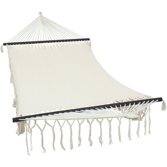 Sunnydaze 2-Person Woven Cotton Spreader Bar Hammock, 770 lb Capacity - Natural