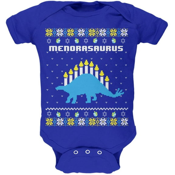 Hanukkah Ugly Sweater Menorasaurus Menorah Stegasaurus Soft Baby One Piece Royal 12-18 M