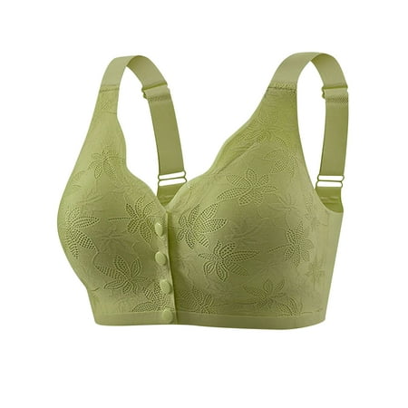 Gnurob Daisy Bras for Women Front Closure Bralette Plus Size Seamless No Underwire Brassiere Hide Back Fat Bra Comfort Snap Closing lingerie Everyday Wear Clearance Saving Green XX-Large