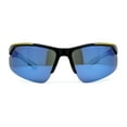thumbnail image 1 of Mens Color Mirror Baseball Half Rim Wrap Plastic Sport Sunglasses Black Yellow Blue Mirror, 1 of 4