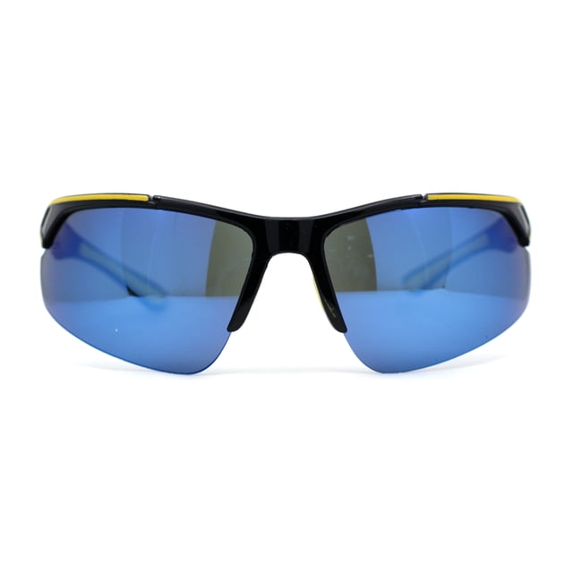 Mens Color Mirror Baseball Half Rim Wrap Plastic Sport Sunglasses Black Yellow Blue Mirror