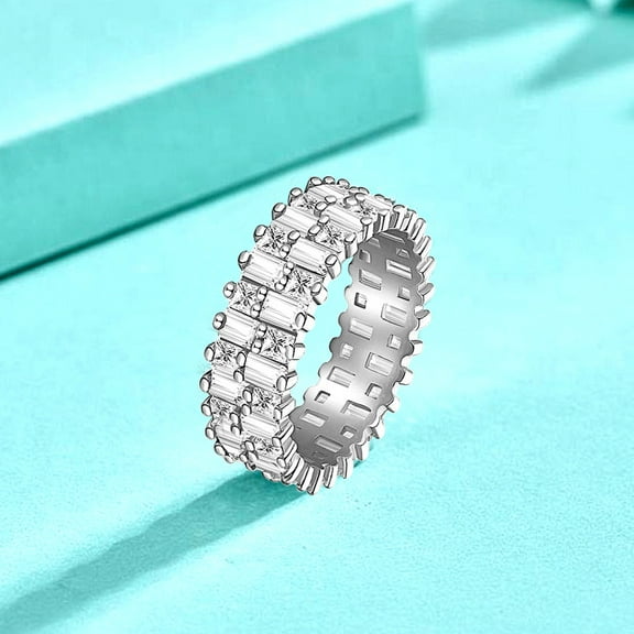 Whudwhu Unique Silver Square Ring with Cubic Zirconia for Women and Men Promise Rings for Her Wedding Ring Emerald Ring