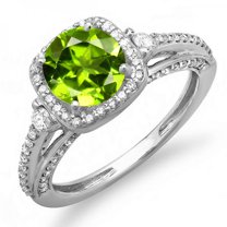 Dazzlingrock Collection 14K Round 7.5 MM Peridot & White Diamond Ladies Halo Engagement Ring, White Gold, Size 5