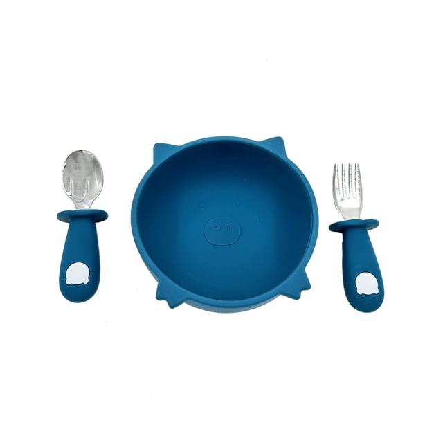 Plato hondo para bebé adherente Match & Enjoy Cochinito con cubiertos en acero inoxidable