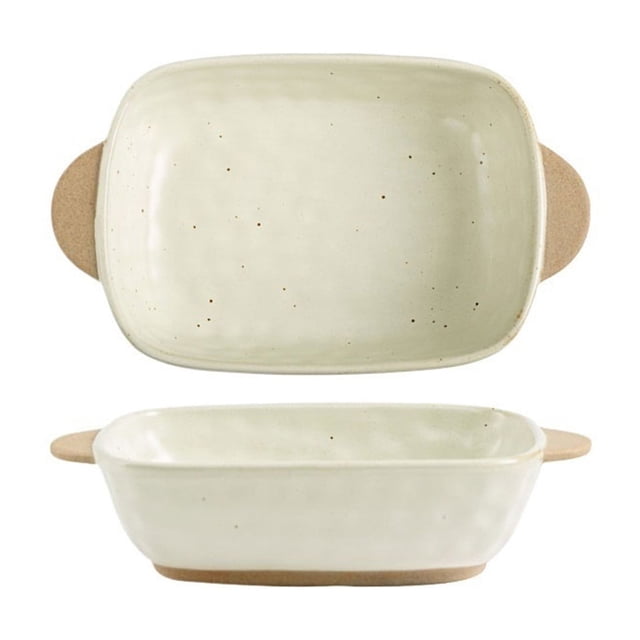 Double Ear Ceramic Rectangular Baking Dish Deepening Vintage Baking Bowl Home Microwave Oven Use Plate