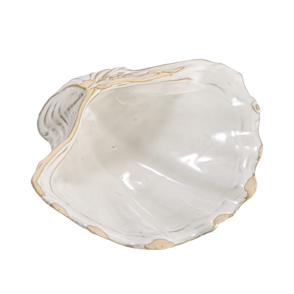 Creative Co-Op Stoneware Shell Plate with Reactive Crackle Glaze, White, Set of 4