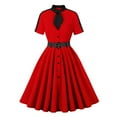 thumbnail image 2 of Jinhomg Vintage Cocktail Dresses for Women Flowy A-Line Pleated Midi Dress 1950S Tie Neck Button Down Dresses Elegant Short Sleeve Polka Dot Swing Dress Red L, 2 of 9