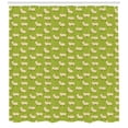 thumbnail image 3 of Cattle Shower Curtain, Goat Figures Pattern Standing Sleeping and Walking on Green Field Background, Fabric Bathroom Set with Hooks, 69W X 70L Inches, Apple Green Beige, by Ambesonne, 3 of 3