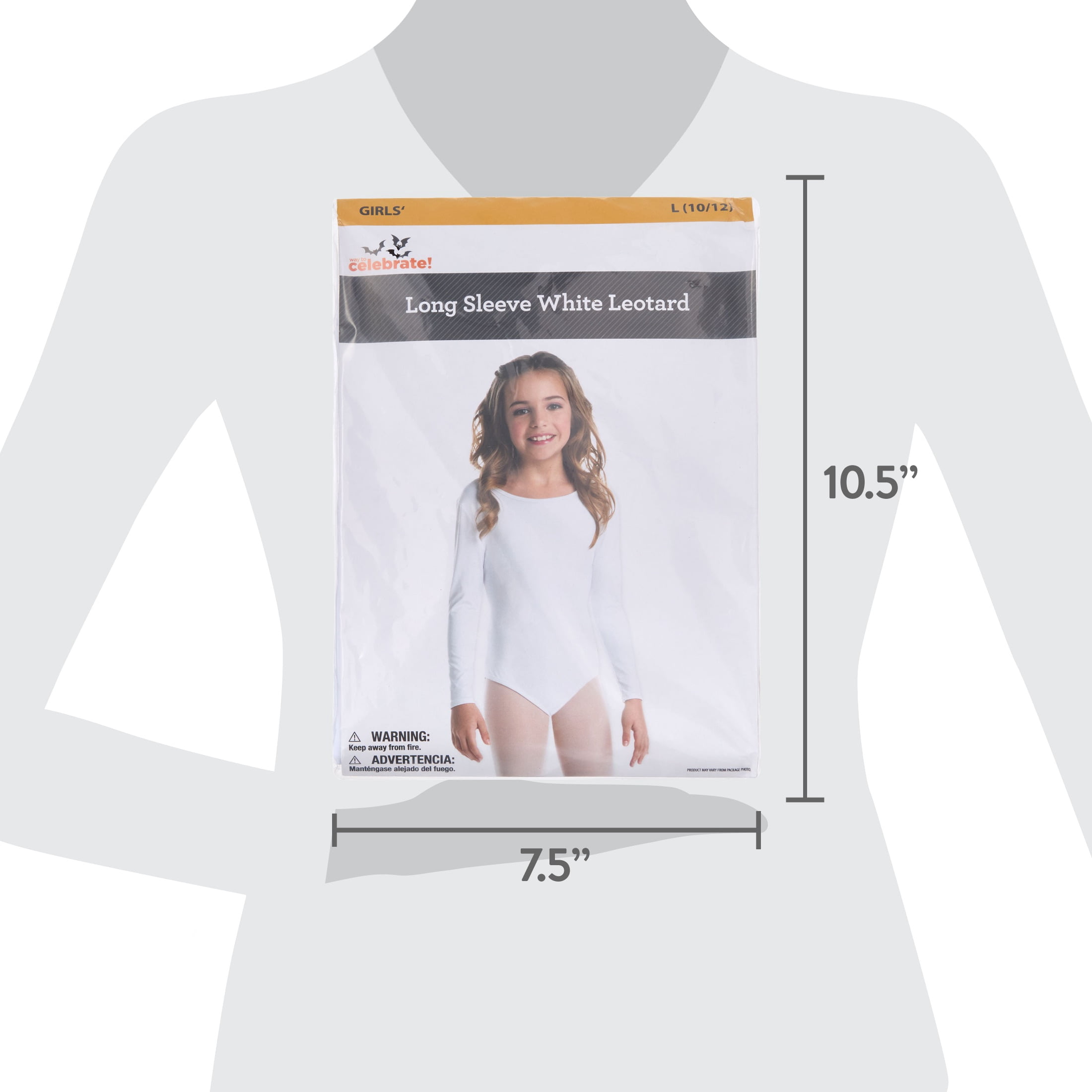 Long Sleeve Leotard Costume Accessory for Children, White, L (10/12), Halloween by Way To Celebrate