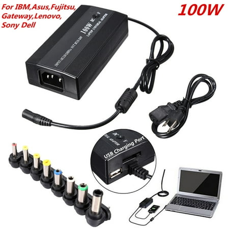 Notebook Power Supply Adapter 100W 8 in1 Universal US AC Adapter Power Supply Cord for 5-24V Notebook with 8 pieces Power Connecters USB Port for IBM,Asus,Fujitsu,Gatewa y,Lenovo,Son y ()