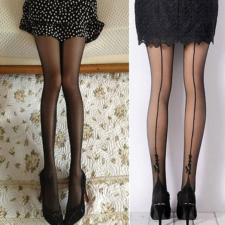 Kitem Women Sexy English Love Letter Tattoo Jacquard Leggings Tights Pantyhose Stockings