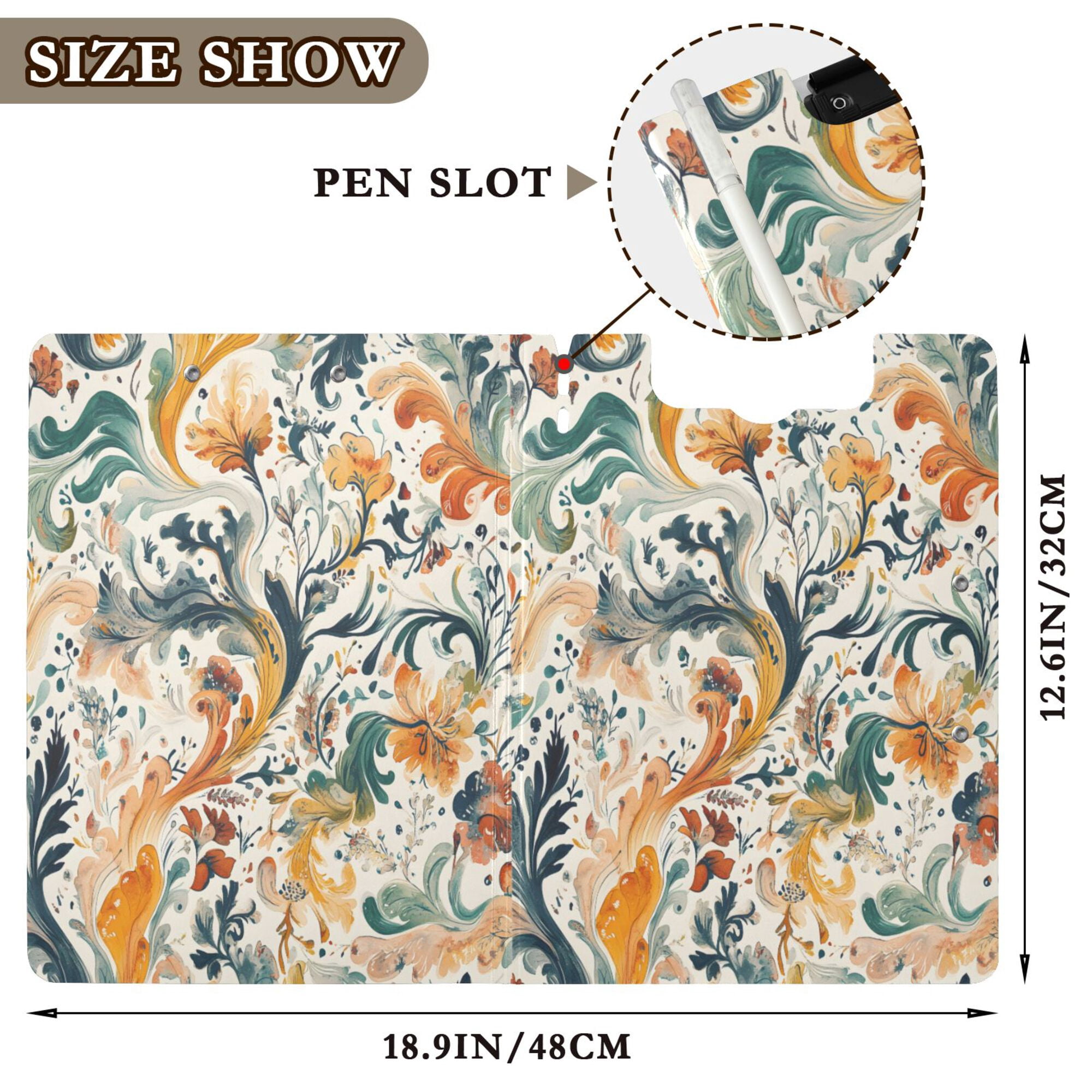 FORMRS A4 Clipboard Folder with Pen Holder Horizontal Foldable School Office Binder, Whimsical Leaves
