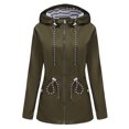 thumbnail image 4 of Cmfcve Rain Jacket for Women Striped Lined Hooded Lightweight Raincoat Outdoor Waterproof Windbreaker Adjustable Waist Long Coat L-5XL, 4 of 9