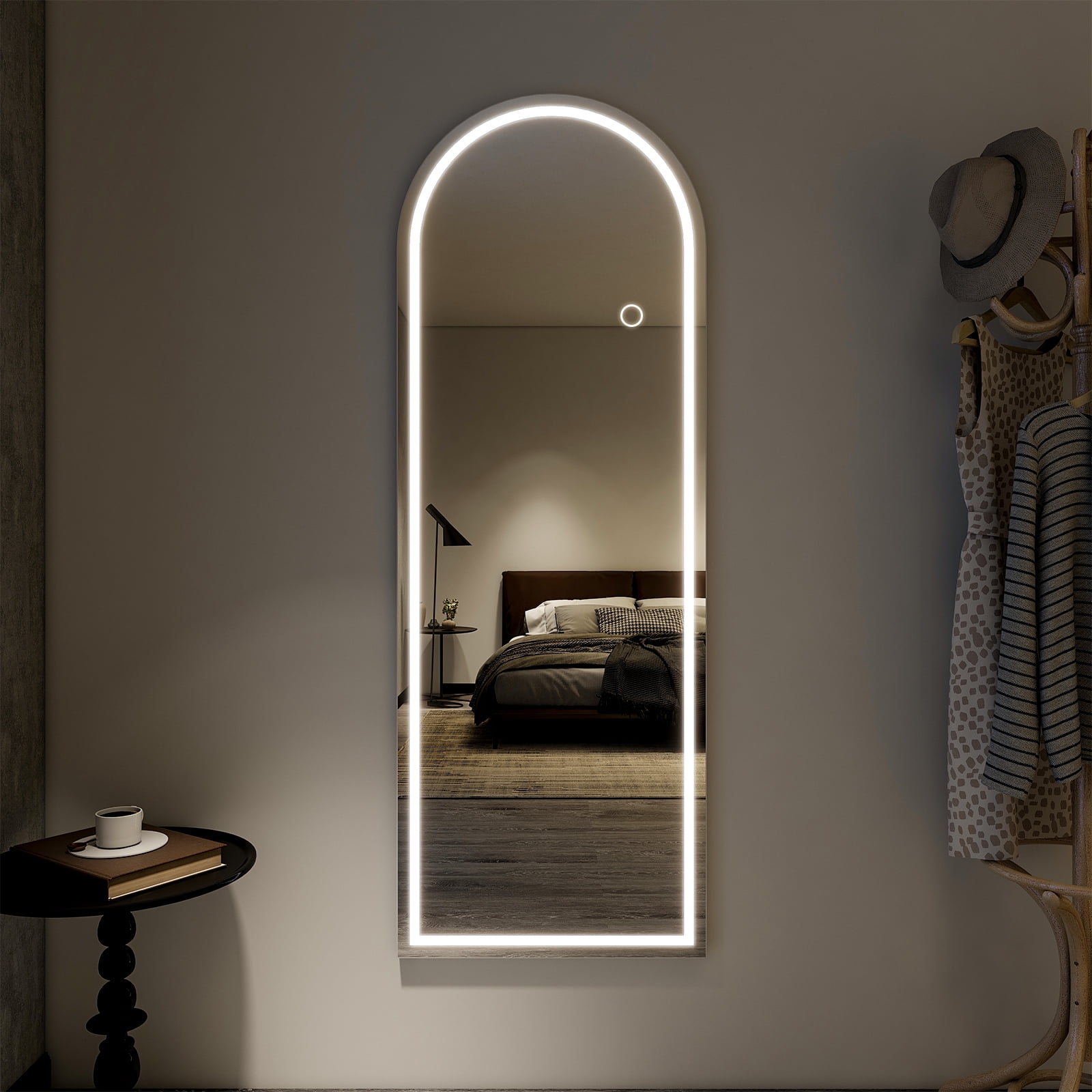 Miroir Pleine Longueur BEAUTYPEAK 180x76cm - Miroir Bombé Sur Pied - Mur Ou Sol - Design Arqué