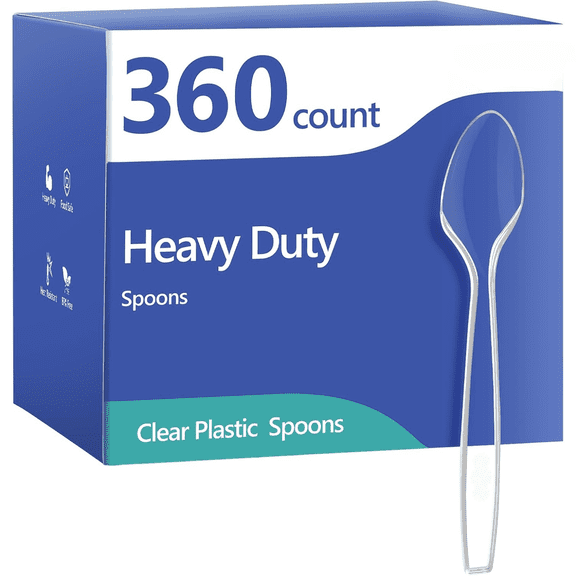 360 Count Clear Plastic Spoons Disposable, Premium Plastic Spoons Heavy Duty, BPA-Free, Heat Resistant, Suitable for Parties, Events and Everyday Use