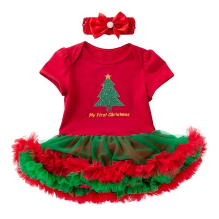 

Girl s Clothes Outfits Casual Baby Toddler Kids Sets Christmas Printed Short Sleeve Romper Skirt With Headband 2Pc Children s Suit Lovely Playwear Suits White 3-6 Months