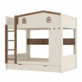 thumbnail image 6 of Harper & Bright Designs Full over Full Bunk Bed with Trundle and Storage Shelves, Solid Wood Bunk Bed Frame with Stairs and Hooks, Beige+Natural, 6 of 11