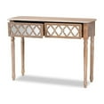 thumbnail image 2 of Celia Transitional Rustic French Country Wood and Mirror 2-Drawer Quatrefoil Console Table, 2 of 5