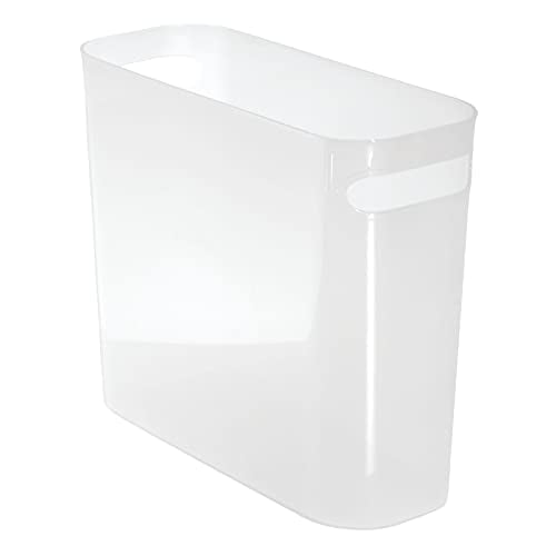 mDesign Oval Slim Decorative Plastic Small Trash Can White/Chrome 