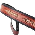 thumbnail image 5 of Walker & Williams KB-02-RB Dark Bourbon Red Carving Leather Padded Guitar Strap With Floral Skull & Cross, 5 of 8