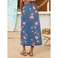 thumbnail image 6 of Womens Light Wash Denim Skirt With Front Slit And Asymmetrical Hem, 6 of 10