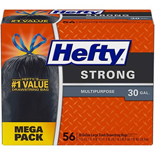 Hefty Strong Multipurpose Large Black Trash Bags, 30 Gallon, 56 Count