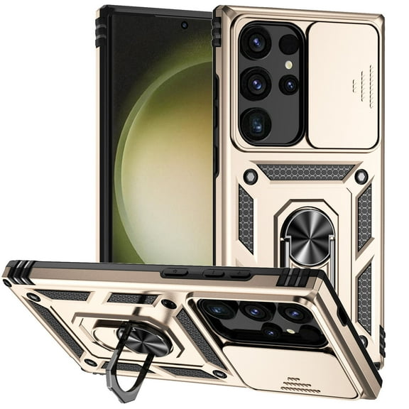 For Samsung S23Ultra Armor PhoneCase with Sliding Camera Cover, Kickstand TPU Bumper Drop Proof Military Grade Protective Case Cover