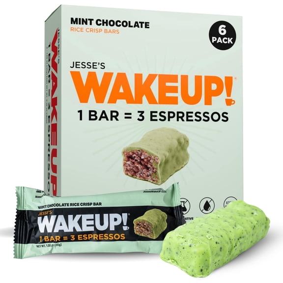 WAKE UP! Mint Chocolate Caffeinated Protein Bars – Proprietary Blend with 350mg Natural Caffeine (1 Bar = 3 Espressos) – Gluten-Free, Vegetarian, Kosher – Energy Snack for Focus & Clarity – 6 Pack