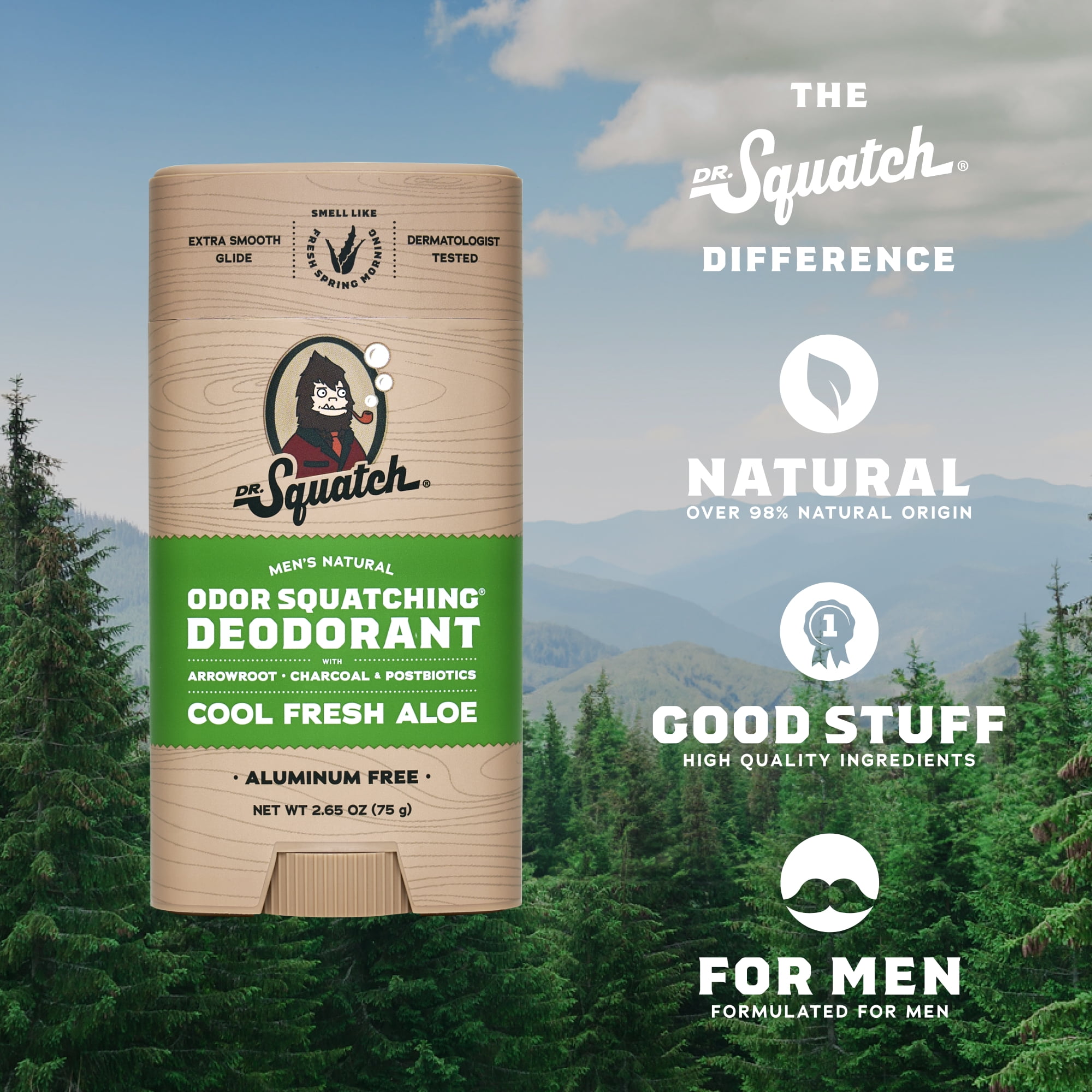 Dr. Squatch Cool Fresh Aloe Natural Deodorant for Men, 2.65 oz