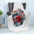 thumbnail image 4 of Truck Soft Flannel Fleece Throw Blanket, Brigade Vehicle Emergency Aid for Public Flame Transportation Themed Lorry Art, Cozy Plush for Indoor and Outdoor Use, 50" x 70", Grey Red, by Ambesonne, 4 of 5
